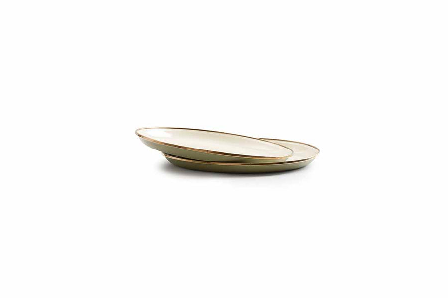 [CKW-1026] Barebones Enamel 2-Tone Deep Plate Set, Olive Drab