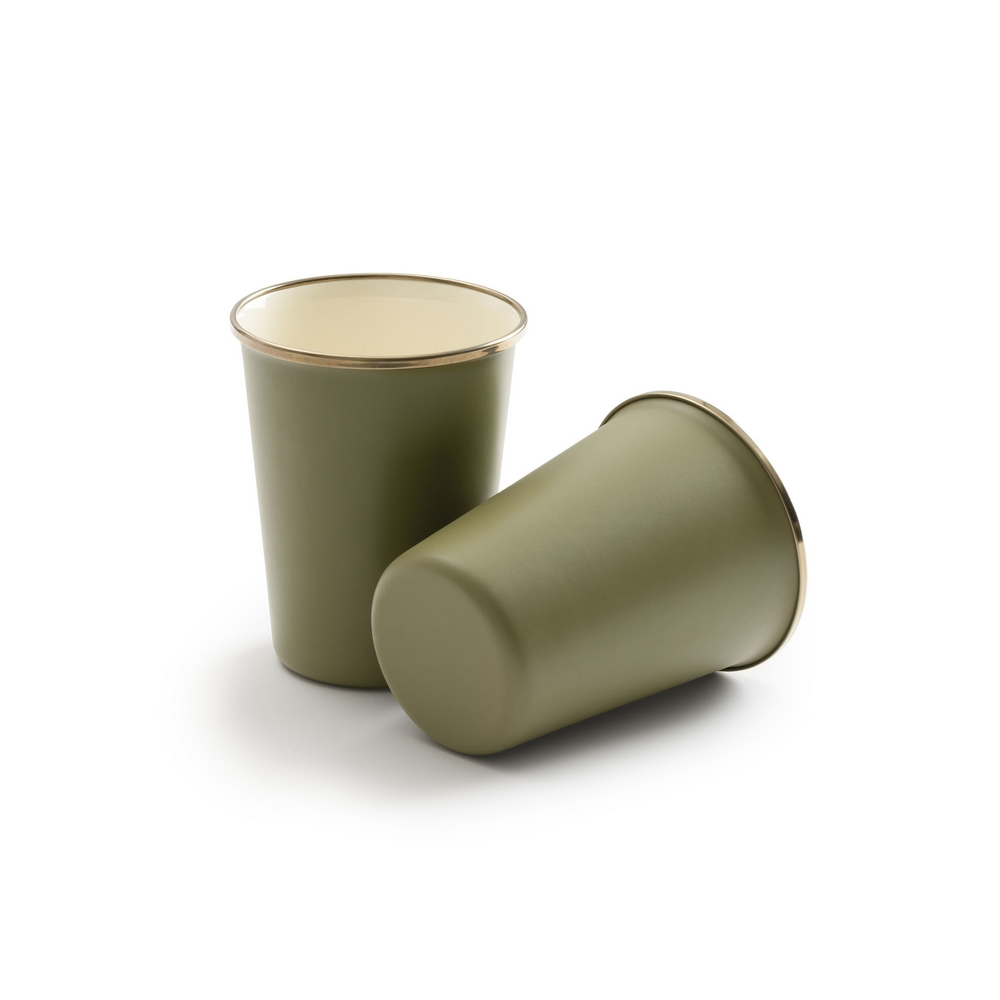 Emaille-Becher zweifarbig, Tall Cup 2er-Set, Olive, Barebones