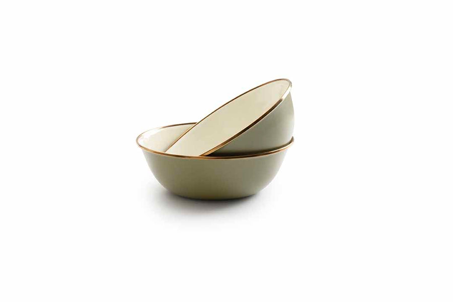 Emaille Schalen zweifarbig, 2er Set, olive drab, Barebones